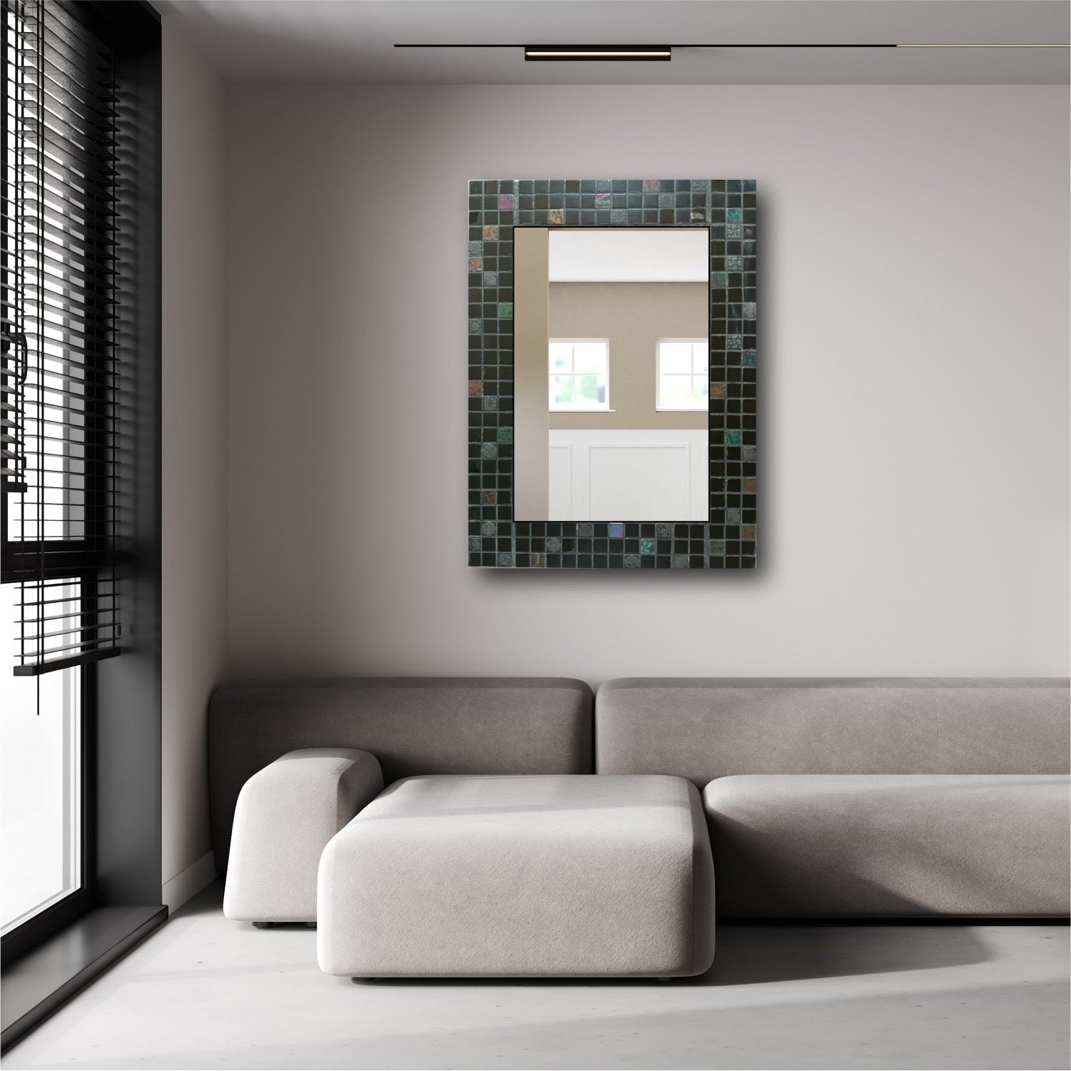 Artisan Black Mosaic Mirror – Unique Matt Stone Craftsmanship for Upscale Interiors